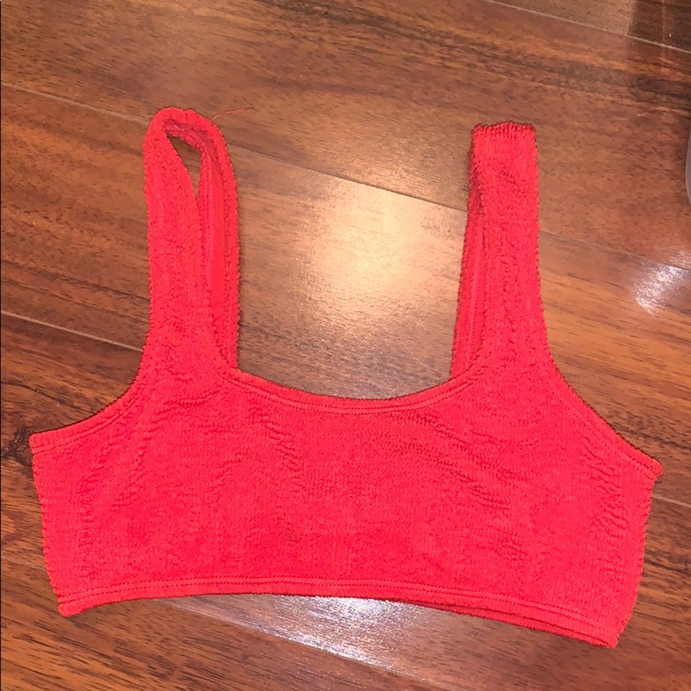 Bright red bathing suit